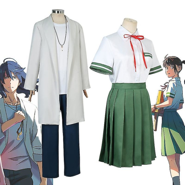 Rask levering Iwado Suzume Cosplay Suzume No Tojimari Cosplay-kostyme Munakata Sota Cosplay-kostyme Anime Grønn Uniform Par Kjole Gaver man XL