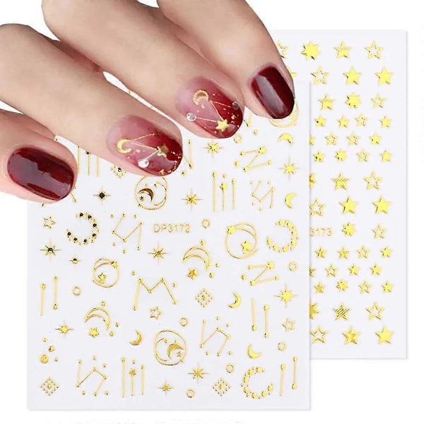 Tähtikynsitarroja kynsitaiteeseen 3D itseliimautuvat kynsitaidetarrat 12 arkkia kultainen tähti kuu design kynsitarroja naisille tytöille DIY kynsikoristeet