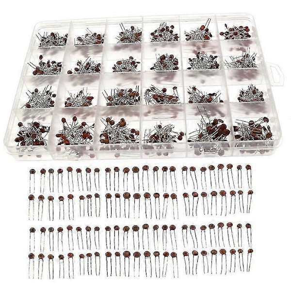 960 stk. Keramisk Kondensator Sortimentssæt 50V Keramiske Kondensatorer 24Værdi x 40 stk. DIY Elektronisk Kondensator