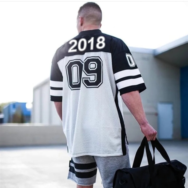 2019 NYTT märke herrtröja Snabbtorkande andningströja herr fotbollströja sport Lös Bodybuildi t-shirt storlek M-XXL black and white 09 3XL