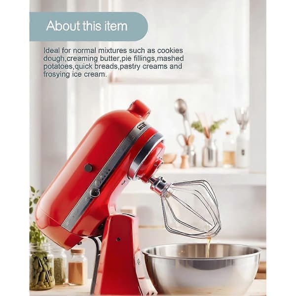 Visp i rustfritt stål K45WW, tilbehør passer til KitchenAid 4.5 5 Quart kjøkkenmaskin med vippehode, eggerører, krem Silver