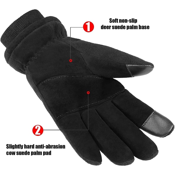 Opvarmede vinterhandsker Mænd Kvinder Deerskin Læder Touchscreen Isoleret Arbejdshandske