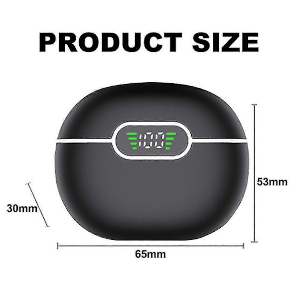 Trådløse ørepropper, Bluetooth hodetelefoner 5.3, Bluetooth ørepropper In-ear LED-display Ipx5 Vanntett Sport Headset For Android Ios, svart