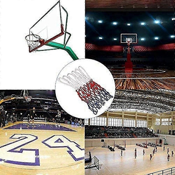 Sett med 2 profesjonelle basketballnett, erstatningsnett for basketball, nett for basketballkurv, basketballkurv, 3 farger, nett for basketballkurv, utendørs