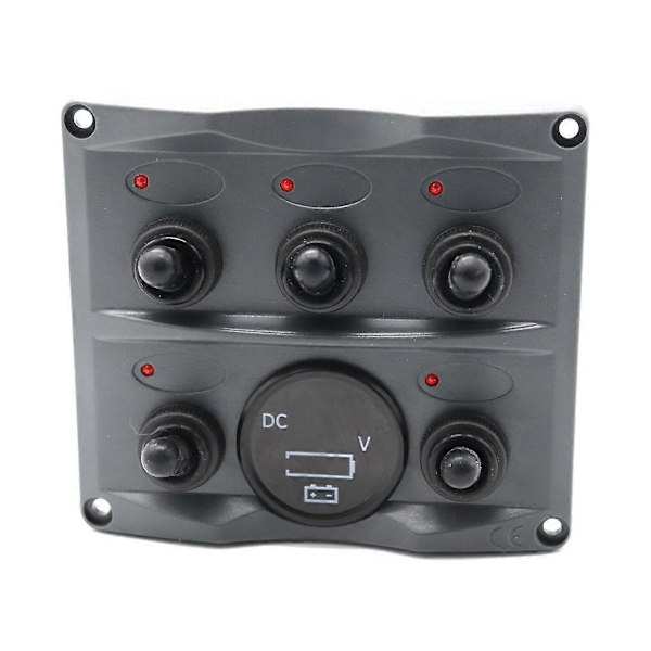 5 Knapp Vippebryterpanel for Bil Båt Yacht Caravan Lastebil Voltmeterpanel