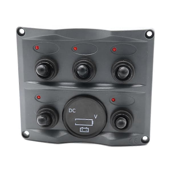 5 Knaps Rocker Switch Panel til Bil Båd Yacht Campingvogn Lastbil Voltmeter Panel