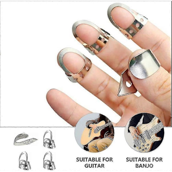4 st Metall Tumme Finger Gitarrplektrum Justerbart Gitarrplektrum För Akustisk Gitarr Banjo Ukulele Silver