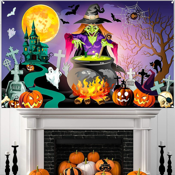Halloween-juhlakoristelu Tausta Seinämaalaus Noidat Tausta Halloween-taustajuhlabanneri Halloween-juhlasisustus Seinäkoristeet (violetit noidat)