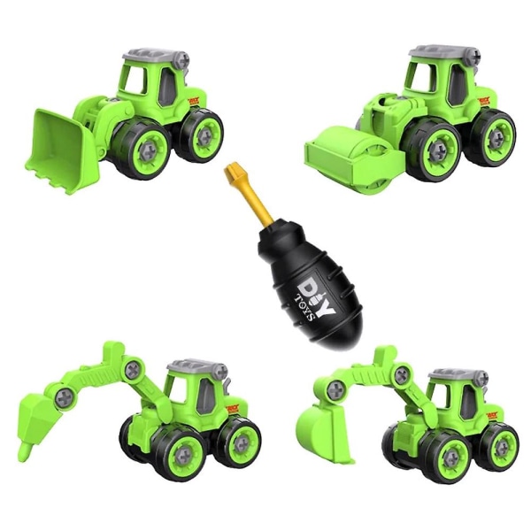 Gør-det-selv Lastning Aflæsning Engineering Truck Gravemaskine Bilmodel Drenge Kreativt legetøj Green