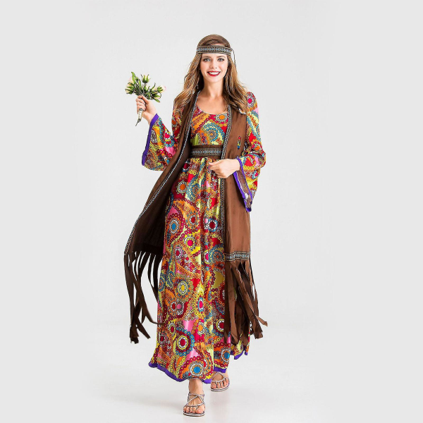 Hurtig levering 70'er outfits til kvinder Disco kjole tilbehør 70'erne kostume kjole til kvinder hippie kostume tøj outfit Halloween M | Fyndiq