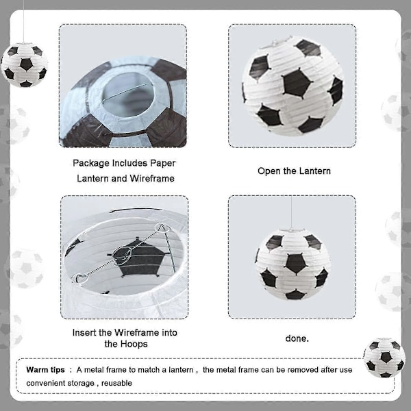 4 st 20 cm Fotboll Papperslykta Dekoration Fotbollsmål Födelsedagsfest Dekoration