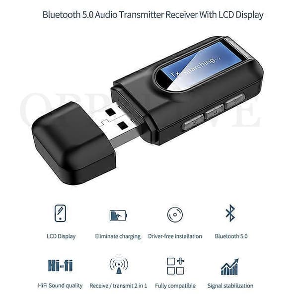 5.0 Bluetooth Audio Receiver Transmitter LCD Display Bluetooth AUX USB 3.5mm Jack Til TV PC Hovedtelefon Bilsæt Trådløs Adapter