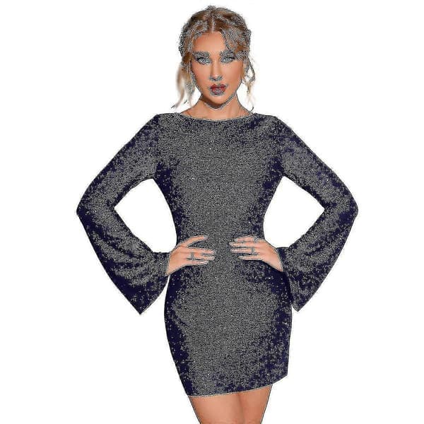Dam Backless Volangärm Glittrande Mesh Mini Klänning Chic Och Glamorös