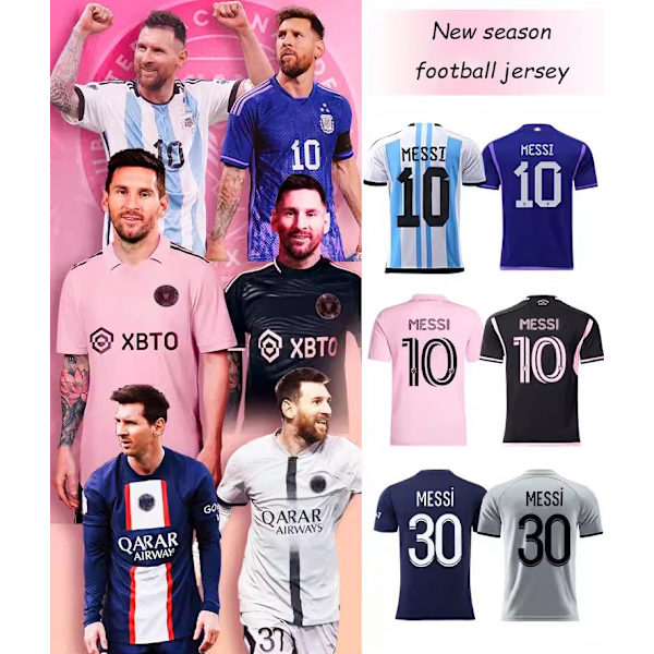 【Sertifisering major】 Messi Fotballklær Miami International Jersey Argentina 10 Fotballdrakt Set Hjemme/Borte Trøye Match Trai 10 18