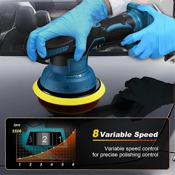 Ordless Bilpoleringsmaskin 8 Gir Justerbar Auto Elektrisk Voksing Sanding Forsegling Glasur Verktøy Passer Makita