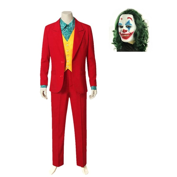 Clown Joker Kostym Röd Kostym Jacka Byxor Skjorta Outfits Halloween Kostymer För Barn Män Karneval Maskerad Fest Joker Cosplay Suit and Mask Kids 150CM
