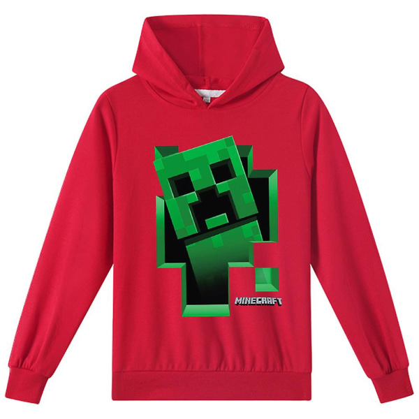 Børn Minecraft Print hættetrøje Langærmet hættetrøje Sweatshirt Drenge Piger Casual Sports Aktiv toppe Red 6-7Years
