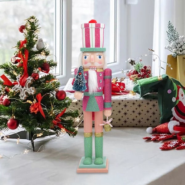 Jul Trä Nötknäppare Soldat Figur 36cm Trä Docka Multifunktionell Lättvikt Stabil Bas Traditionell Bordsdekoration för Hem Trädgård