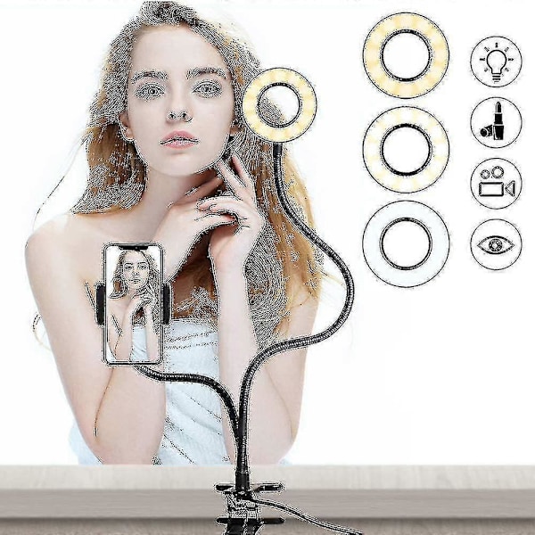 2-i-1 LED Selfie Ring Light Bordmonteringslys iPhone Holder med Lys