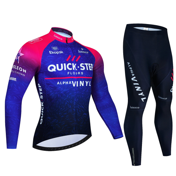 Quick·Step Winter Thermal Fleece Cykeltrøjesæt Maillot Ropa Ciclismo Hold Warm MTB Bike Wear Cykeltøj Cykelsæt Inner Fleece Version Asian Size -L