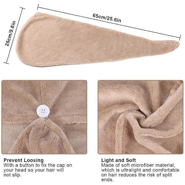 Hårhåndkle, Hårtørkehåndkle med Knapp, Mikrofiber Hårhåndkle, Hurtigtørkende Fortykket Hårhåndkle (2 STK)