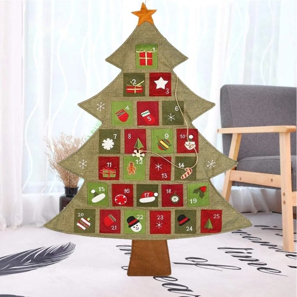 genanvendelige adventskalenderlommer med læring- Julekalender Linned Almindelig julebøjle Adventskalender Stofkalender