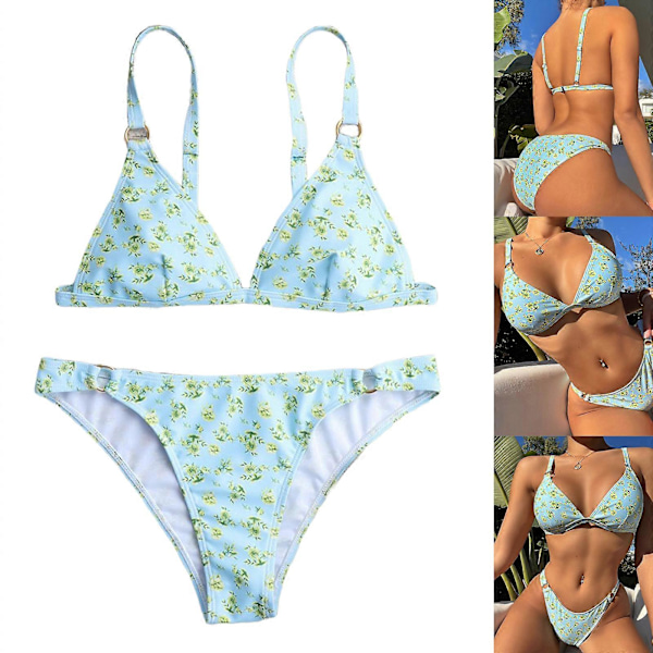 Dam Delad Justerbar Spaghetti Remmar Baddräkt Tvådelad Slim Baddräkt Hög Skuren Strandkläder Tryckta Bikiniset Rosröd XL