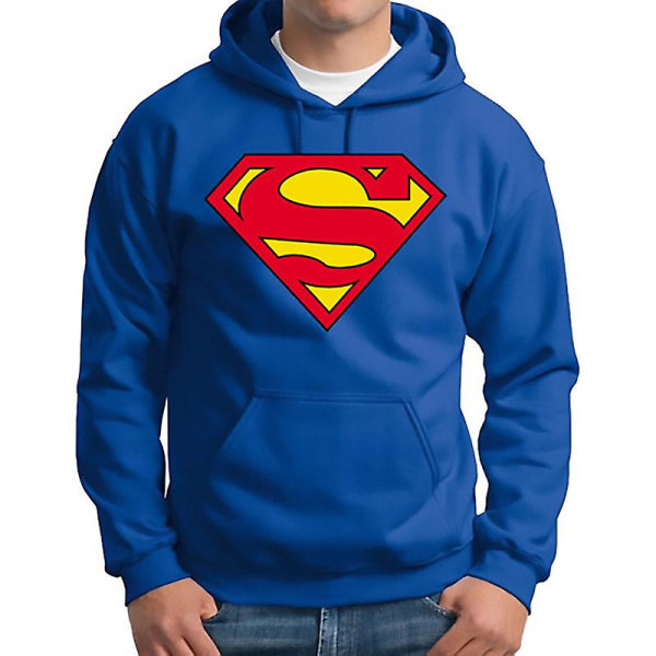 Män Superman Batman Hoodie Långärmad Hood Sweatshirts Pullover Activewear Outdoor Tops Blue 2XL