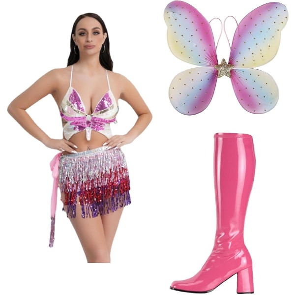 2023 Butterfly Fringe Dress Modestövlar Butterfly Wings Halloween Dräkt Vänner Jul Rollspel Scendansarklänning suit-07