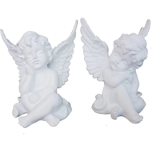 2 Resin Enkeli Kerubi Siivet Figuriini Koti Puutarha Patio Enkelipatsas Ulkoveistos Hylly Keräilyfiguriini 4.25\" (a+b) (ShiKai)