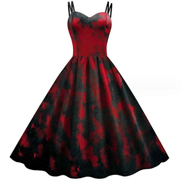 Halloween-mekko Naisten V-kaula-kaula print mekko Vintage rusetivyö-cocktail-mekko syksyn baggy midi-mekot COLOR 3 L
