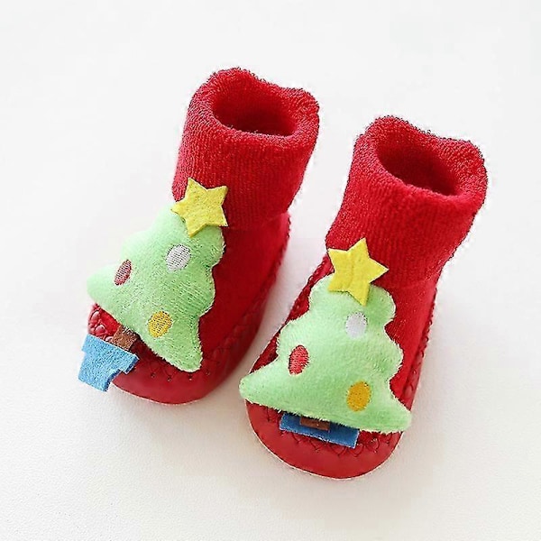 Tomte Barnskor Strumpor Baby Halkfria Andningsbara Strumpor Julgran, 13cm