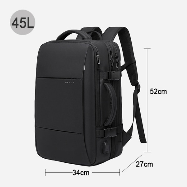 BANGE Reseryggsäck Business Ryggsäck för män Vattentät ryggsäck Black 45L