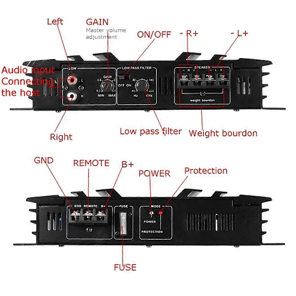 C-236 3800W Bilforstærker 2 Kanal Sort Aluminium Legering Høj Effekt Bil Stereo Audio Effektforstærker