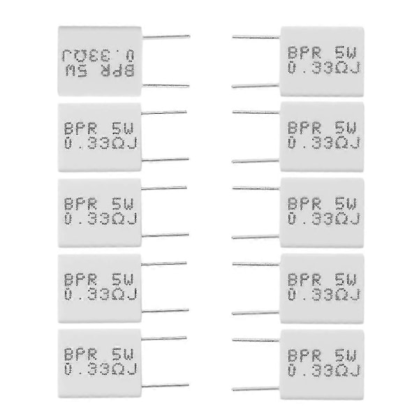 10 stk. 0,33r 5 W 5% Cementmodstand 0,33r 0,33ohm Ikke-induktiv Modstand Bpr56