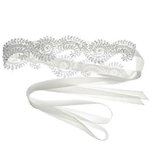 1 st Bröllopsklänning Band Spets Blomma Brudbälte Tyg Bröllopsbälte Skärp (vit)