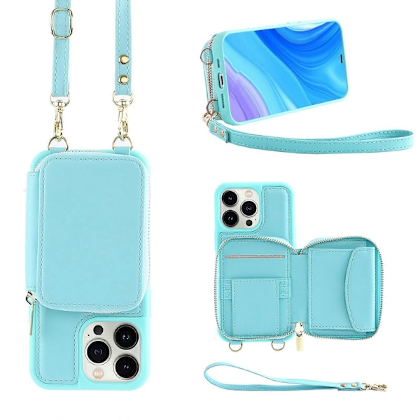 Wallet Case til iPhone 15 Pro Max/ 15 Ultra, Læderpung Etui med Kortholder, Beskyttende Håndtaske Flip Cover med Lynlås Håndledsrem Snøre