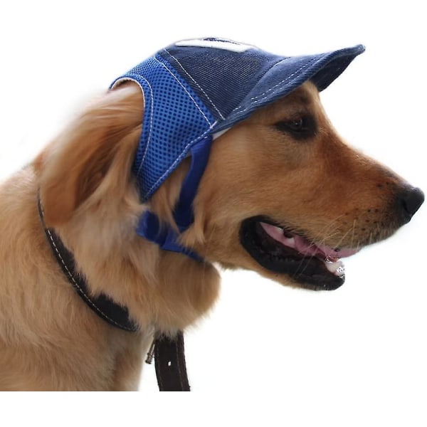 Hundehat Hundesolhat Hundebaseballkasket Sportkasket Hat Udendørshat Solbeskyttelse Hundehat med ørehuller Justerbar åndbar Blue L