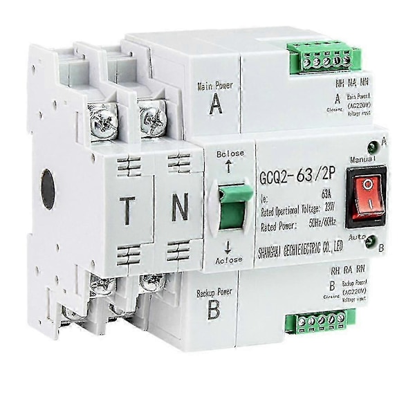 Ats Automatisk Omkopplare för Dubbel Strömförsörjning Avbrottsfri Ström 2p 63a Ac230v 35mm Skena Installation T