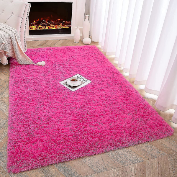 Tflycq-pehmeät fluffy-alueen matot, jotka yhteensopivat makuuhuoneen lastenhuoneen pehmoisen pörröisen lastenhuoneen mattojen karvaisten mattojen kanssa, yhteensopivat poikien tyttöjen kanssa, korkeakoulun asuntola Hot Pink 2.6 *5.2 Feet