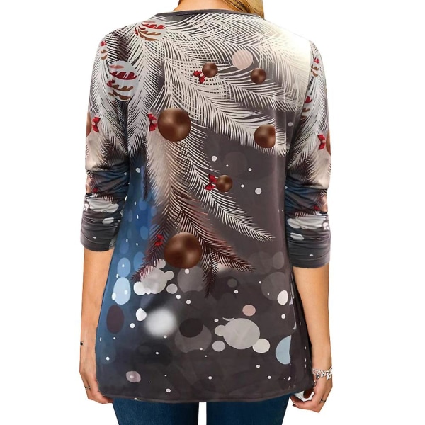 Jul Kvinder Snemand Holiday Tree Print Casual T-shirt Xmas langærmet rund hals skjorte Bluse Longline Toppe Plus Size Gray M