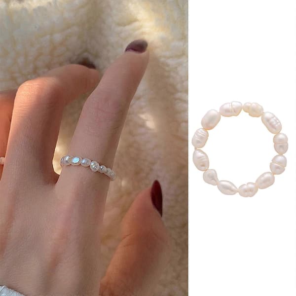 Retro Design Ring Søt Ring Perle Elastisk Estetisk Ringer Stablebar Preppy