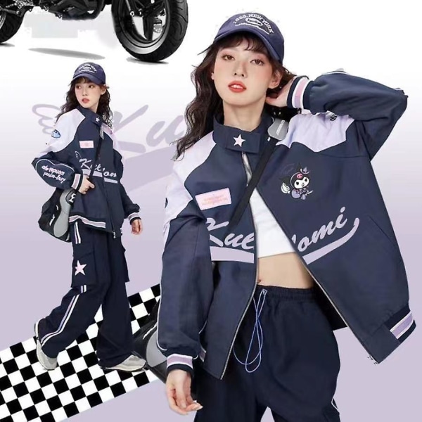 2023 Y2k Sanrio Kuromi jakke Cute My Melody Cinnamoroll Biker Punching Kvinne Løs Racer Jakker Kvinne Fritidsklær Gave Kuromi Jacket l 50-55kg