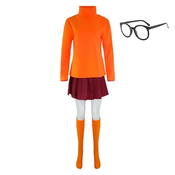 Cosdaddy Velma Daphne Cosplay Kostym Dam Skjorta Kjol Peruk Kostymer Vuxna män Shaggy Shirt Byxor Kostymer Halloween Carnival Costume T2 XXXL