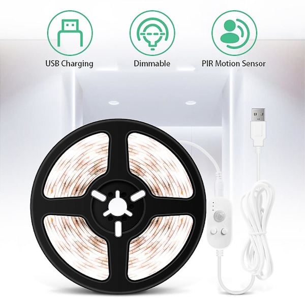 USB Dæmpbare LED Strips Lys PIR Bevægelsessensor 4m 240LEDs Reb Lys til TV Computer Desktop Baggrund
