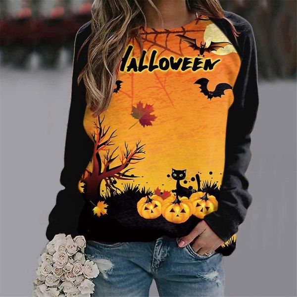 Kvinder Halloween Sweatshirts Græskar Ansigt Dansende Skeleton Skjorte Langærmet Sweater Funny Graphic Pullover style 1 M