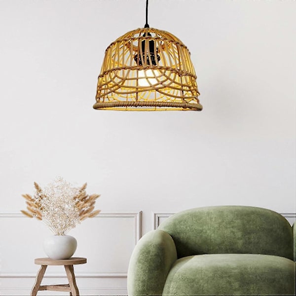 Lampskärm i rotting, rottingkorg, ljuskrona, lampskärm, armatur, lampdekoration, handgjord taklampa för sovrum, café, brunbrun