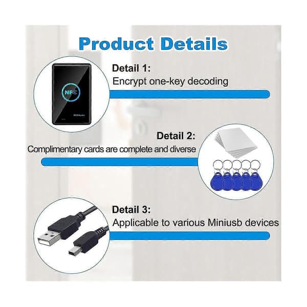RFID NFC Kopimaskine Duplikator 13.56KHz Nøglebrik NFC Smart Card Reader Writer 13.56MHz Krypteret Programmer USB UID T5577