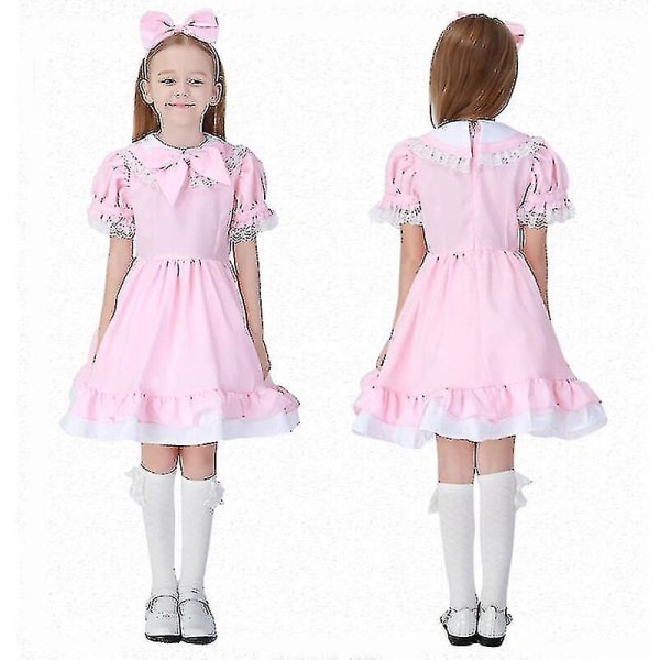 Rask levering 3-15 år Barn Jenter Alice Maid Cosplay Karnevalskostyme Barn Fancy Dress Halloween Alice In Wonderland-kostyme Pink XXL