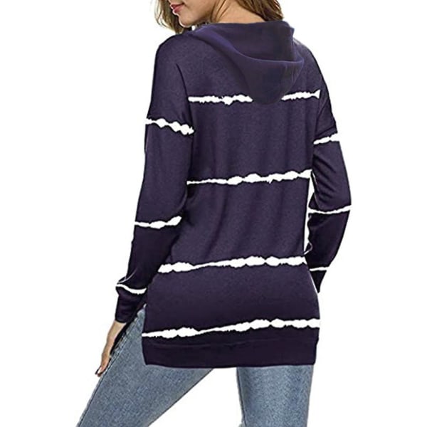 Naisten raidallinen hupullinen villapaita casual topit collegepaita löysät pitkähihaiset hupparit Purple 2XL